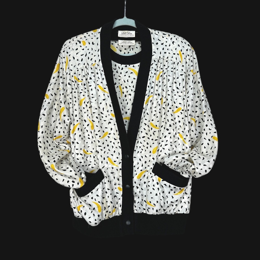 Vintage Lilli Ann Collections 2 Piece Set Jacket Blouse Abstract Print 80s USA